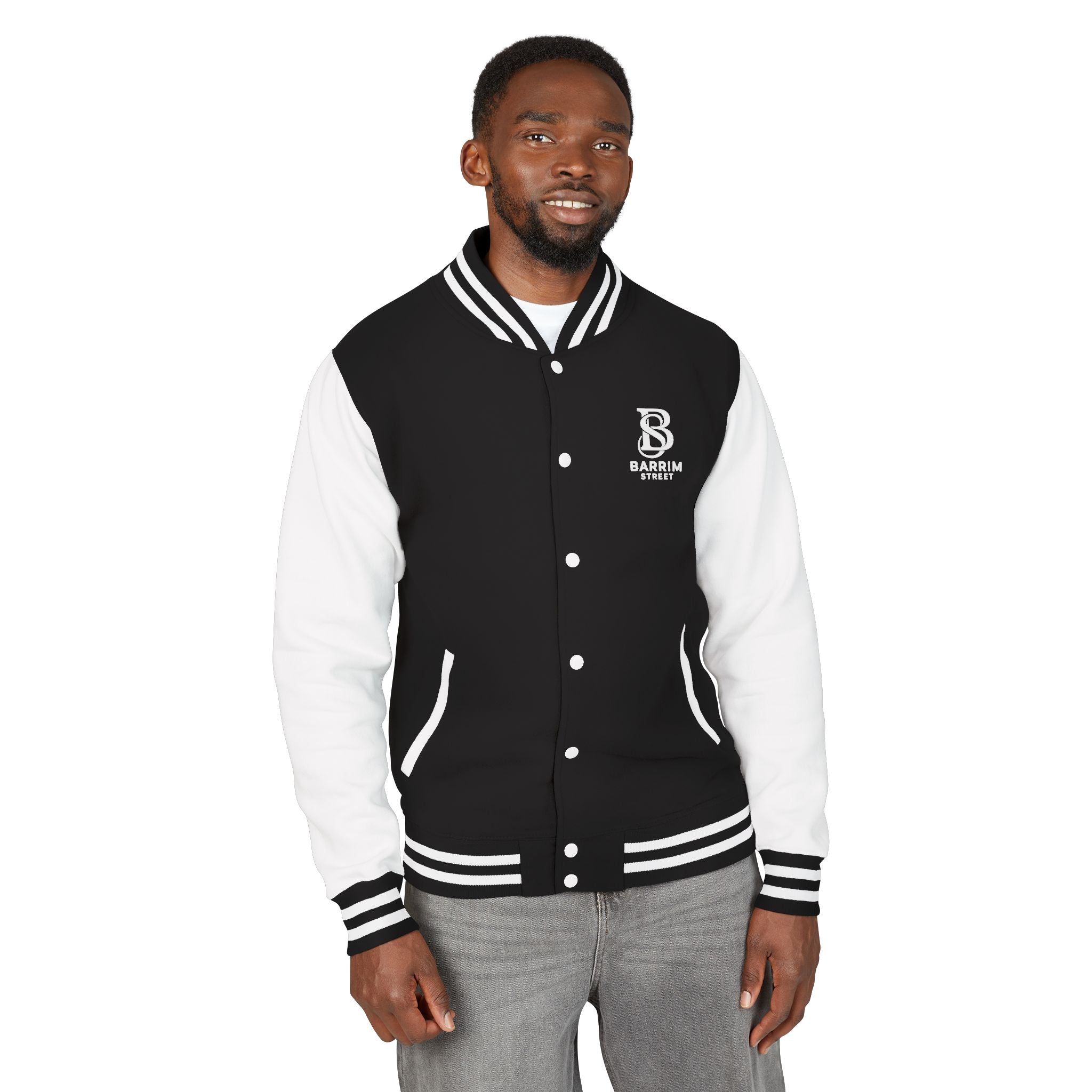 Varsity Jacket — Black & White Letterman with 'B' Crest