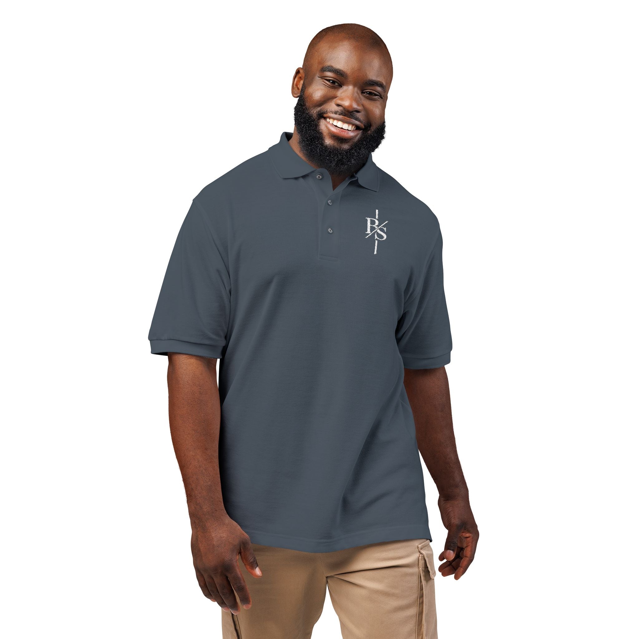 Embroidered Monogram Cross Polo Shirt – Subtle Gothic Logo