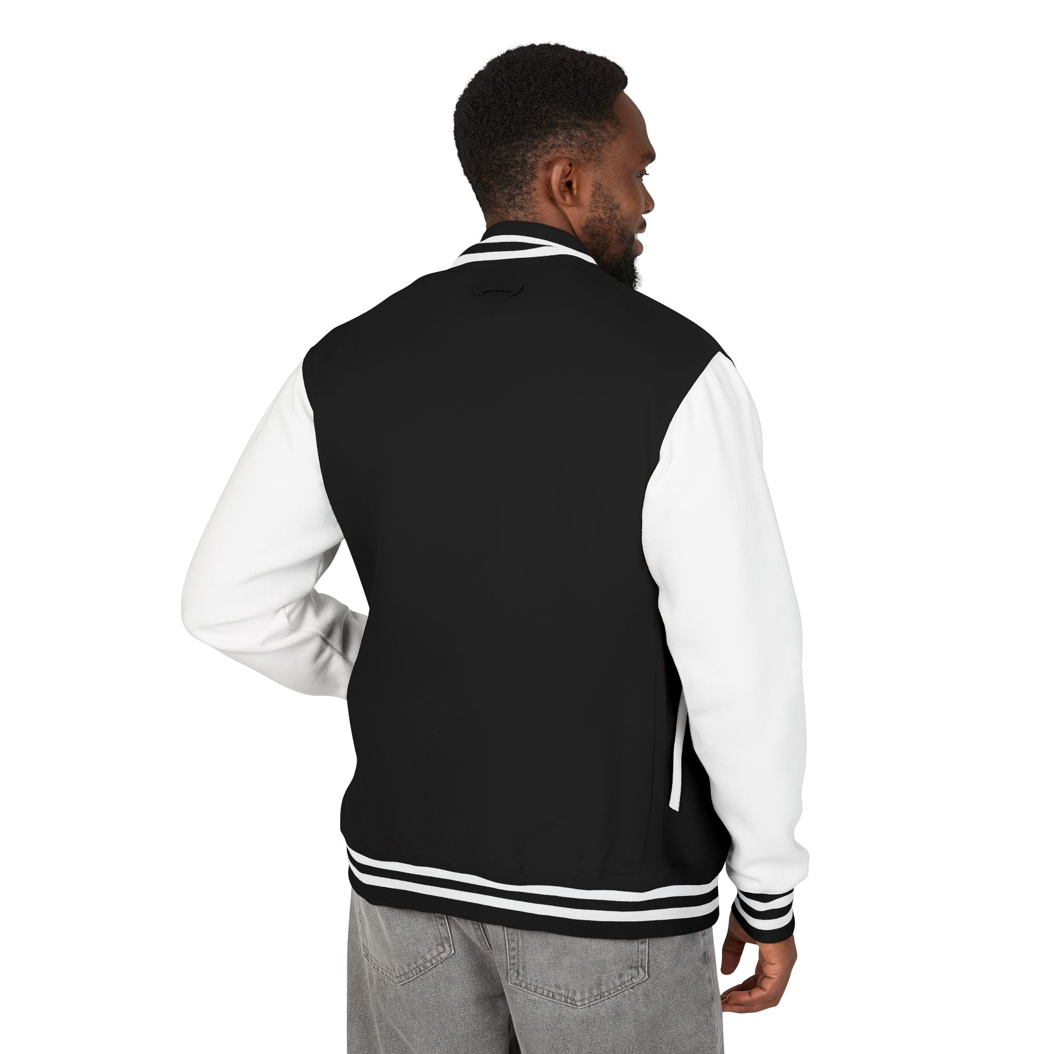 Varsity Jacket — Black & White Letterman with 'B' Crest
