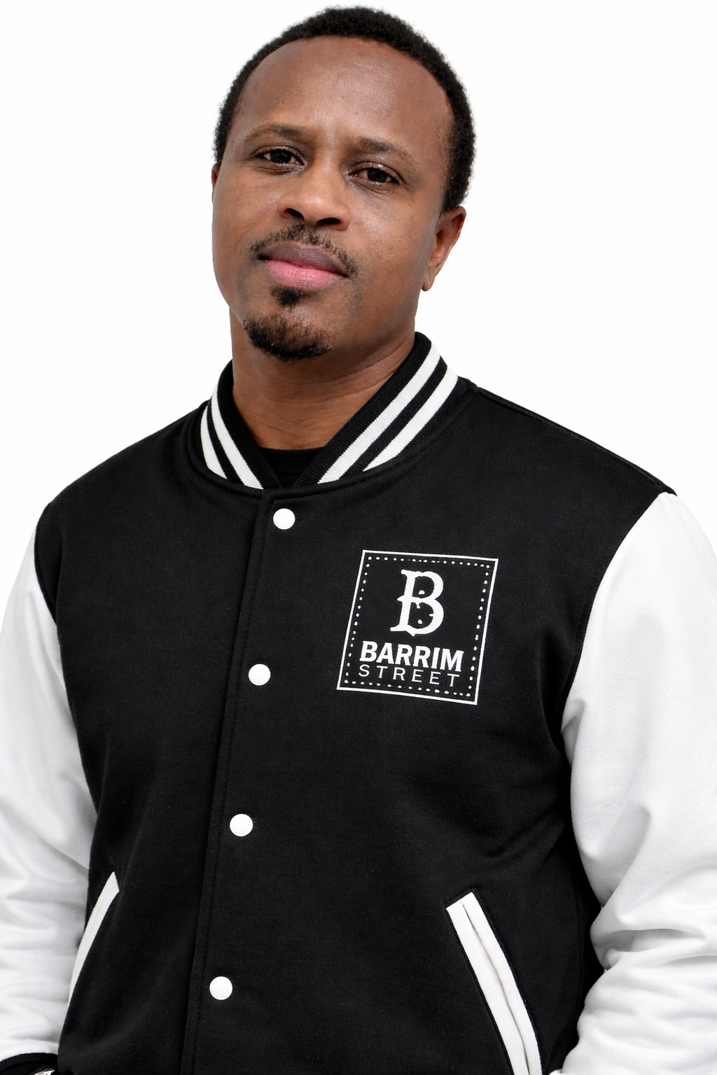 Varsity Jacket — Black & White Letterman with 'B' Crest