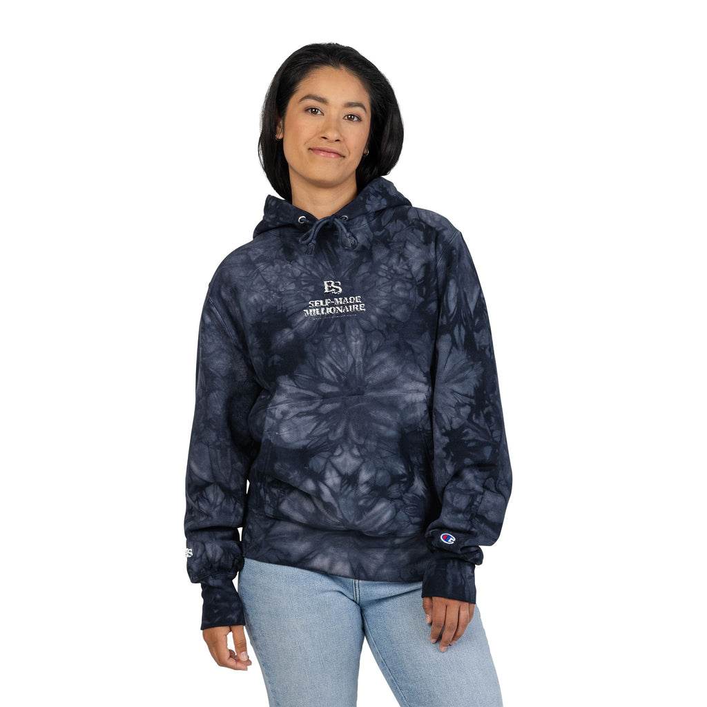 Embroidered Black Tie-Dye Hoodie - Champion Style