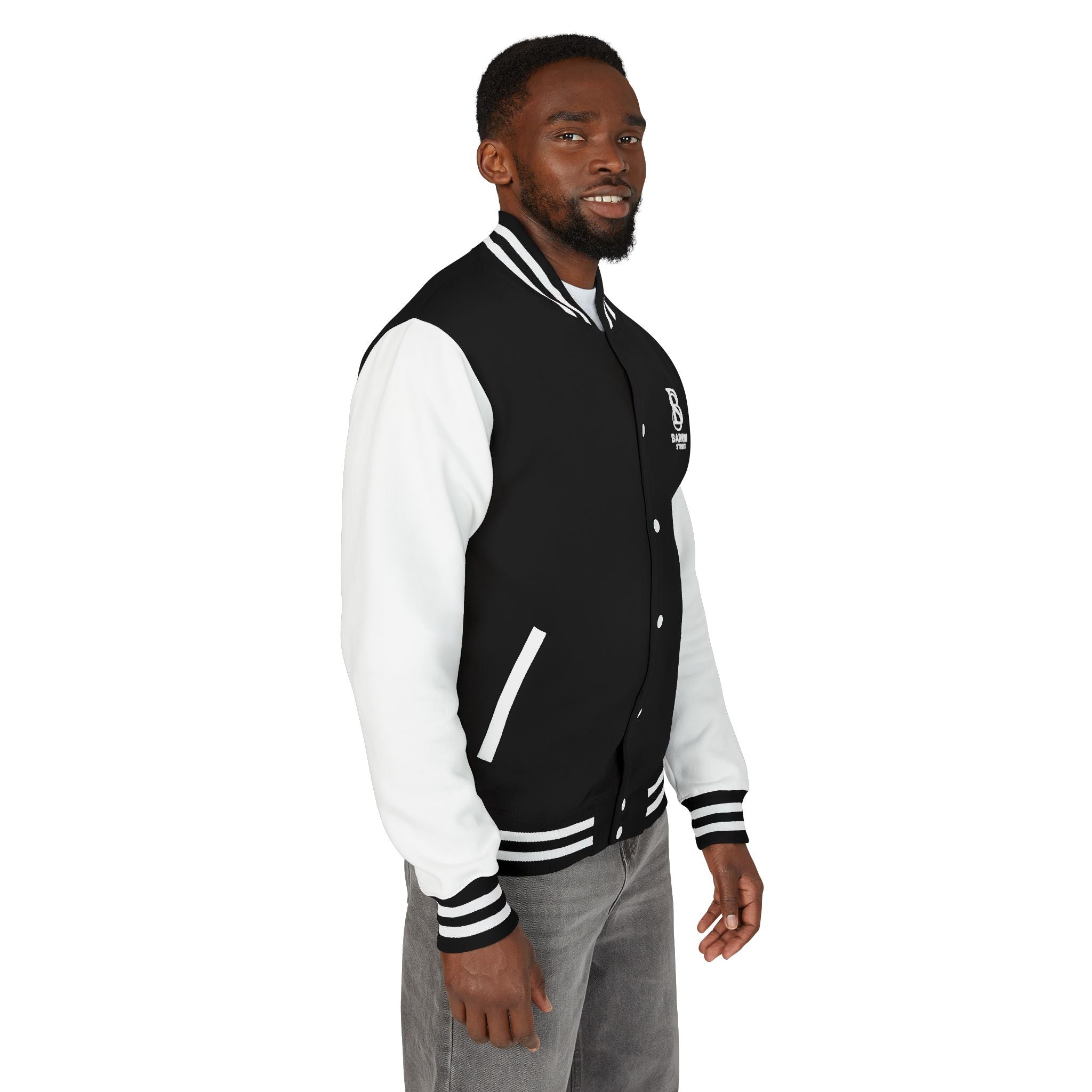 Varsity Jacket — Black & White Letterman with 'B' Crest